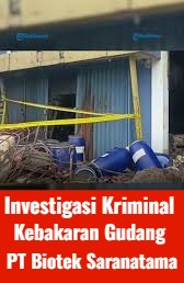Garis polisi yang melingkari sisa bangunan gudang PT Biotek Saranatama di kawasan Taman Tekno BSD