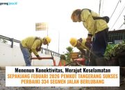 Pekerja Dinas PUPR Kota Tangerang melakukan pengaspalan (overlay) jalan rusak di malam hari untuk meminimalkan kemacetan.