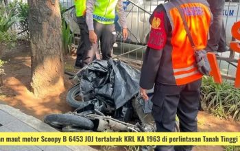 Petugas kepolisian dan Dishub melakukan olah TKP di perlintasan Tanah Tinggi pasca-kecelakaan, Rabu (11/03/2026)