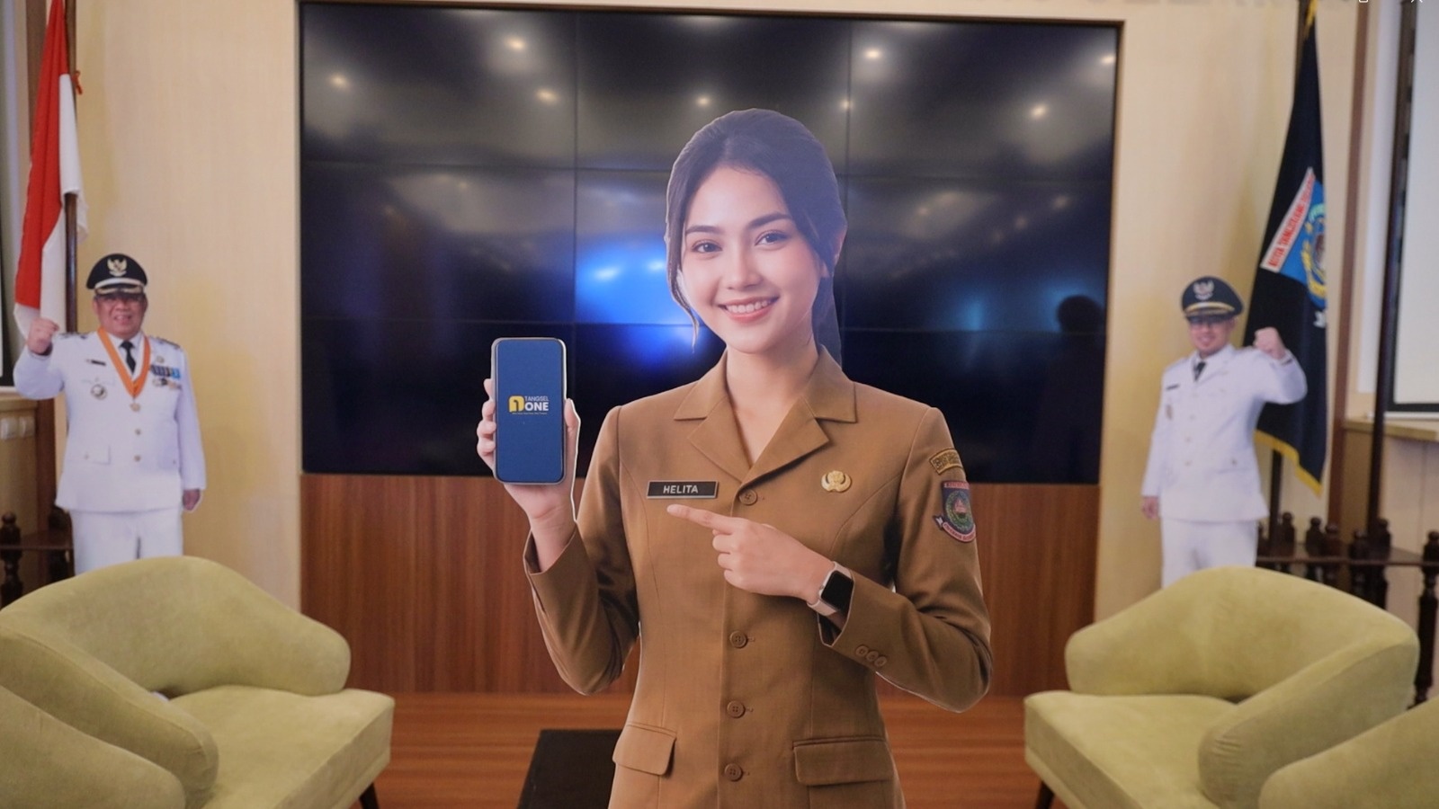 Visualisasi antarmuka asisten digital Helita berbasis WhatsApp sebagai platform layanan publik terpadu di Tangerang Selatan.