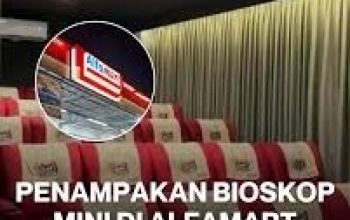 Interior studio bioskop mini Alfamart di Gading Serpong dengan kapasitas 31 penonton.