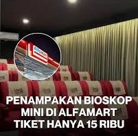 Interior studio bioskop mini Alfamart di Gading Serpong dengan kapasitas 31 penonton.