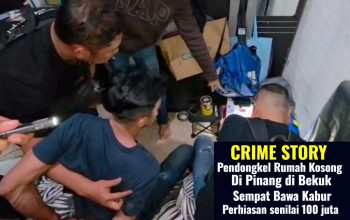 Personel kepolisian saat mengamankan barang bukti berupa sepeda motor dan alat kejahatan milik tersangka BP.