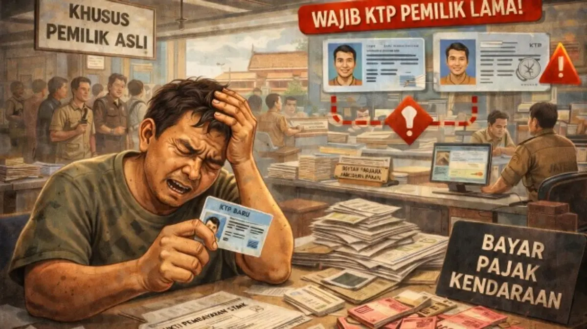 Layanan perpanjangan STNK di kantor Samsat menggunakan formulir pernyataan pemilik baru.
