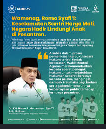 Pernyataan tegas Wakil Menteri Agama Romo Muhammad Syafii terkait sanksi bagi pelaku kekerasan di pesantren.