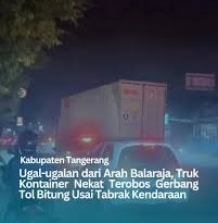 Penampakan kerusakan infrastruktur jalan akibat terjangan truk kontainer yang melaju tidak terkendali di Tol Bitung, Sabtu dini hari.